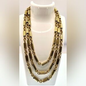 Vintage Signed Sarah Cov Gold Tone Textured Chain Linked Tube Cylinder Necklace